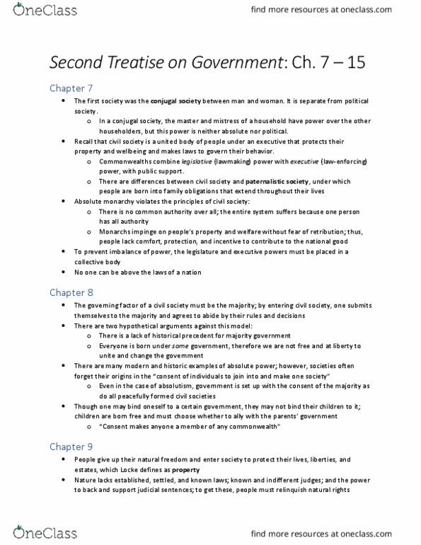 GVPT 241 Chapter 7 - 15: Second Treatise on Government thumbnail